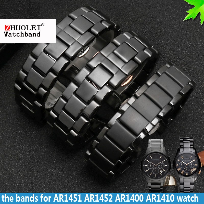 High quality ceramic watchband for AR1451 AR1452 AR1400 AR1410 watch straps with stainless steel butterfly clasp 22mm 24mm