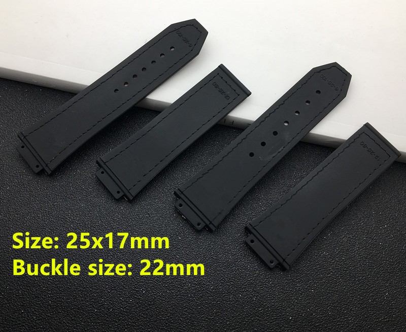 Convex Real Leather Silicone Rubber Watchband 25*17mm for Hublot Strap for Big Bang Strap Watch Band Authentic Bracelet Logo