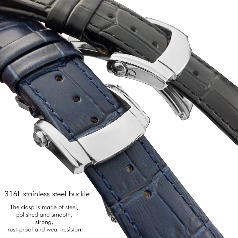 25mm Prong Shape Leather Watch Strap Black Blue Brown Watch Band For Patek Philippe Nautilus Men's Bracelets