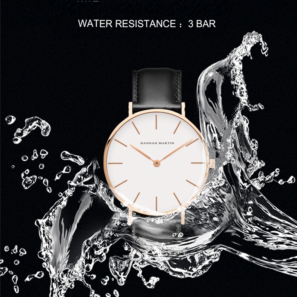 Hannah Martin High Quality Rose Gold Double Watch Men Leather Waterproof Wristwatch Women Dress Fashion Japan Quartz Saat Movement