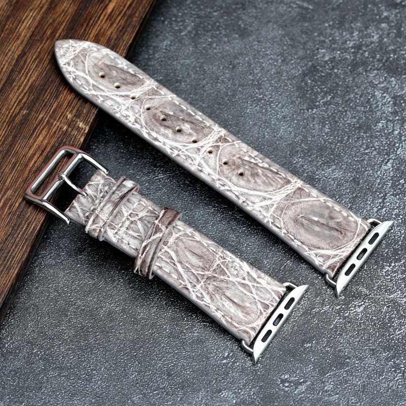 Handmade Himalayan White Crocodile Leather Watchband 44mm 42mm 40mm Suitable for Iwatch Leather Strap Soft