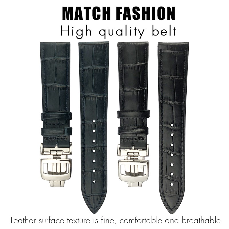 20mm 21mm Cowhide Leather Watchband Fit For Jaeger-LeCoultre Master Watch Strap Soft Black Brown Blue Leather Bracelets Folding Buckle