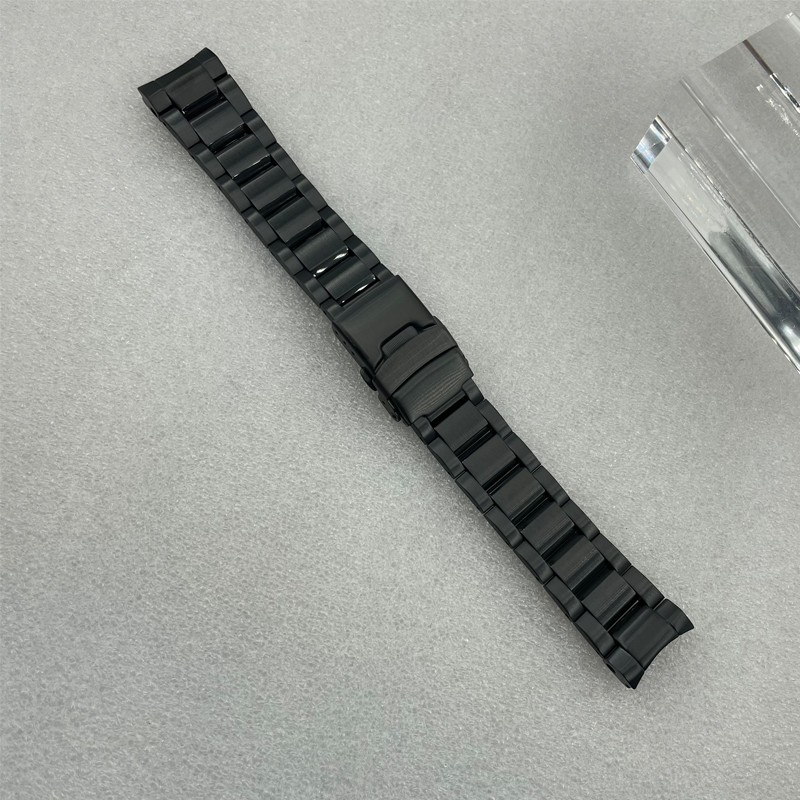 Solid 20mm Width Sterile Black PVD Coated Watchband Stainless Steel Folding Clasp Suitable for SPB185/187 Watches