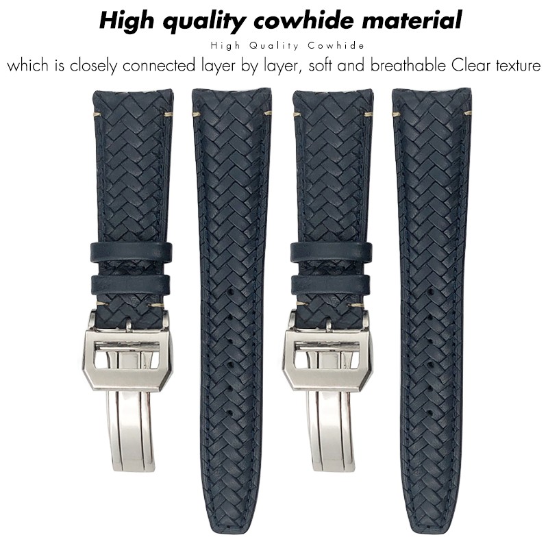 20mm 21mm 22mm Woven Genuine Leather Watch Band Cowhide Strap Fit For IWC Portugieser Pilot IW394005 IW3777 Blue Soft Watchband