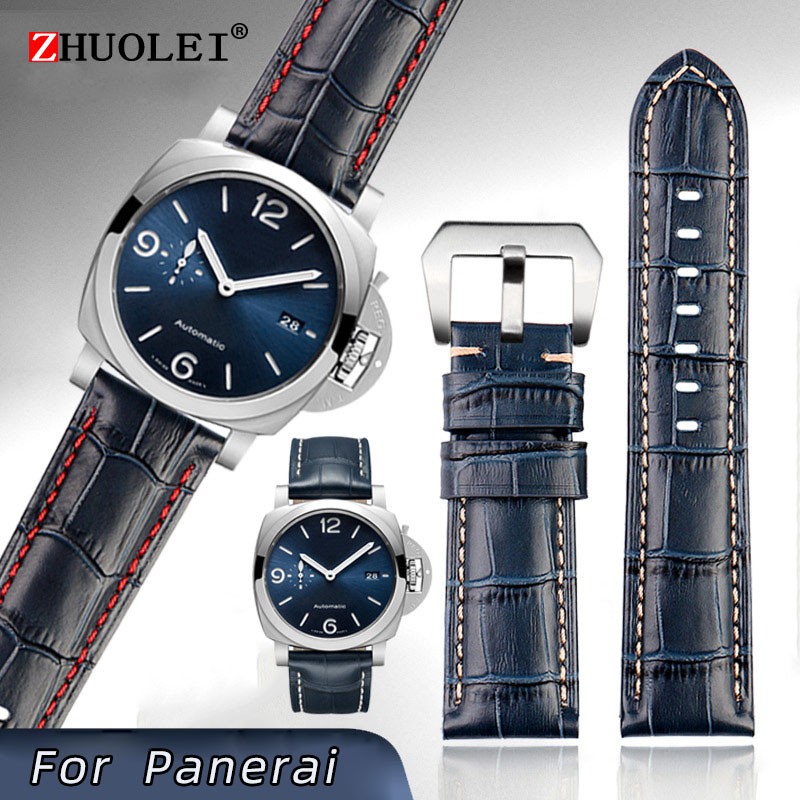 ل Panerai1085/1313/111 جلدية حزام ساعة اليد 22 مللي متر 24 مللي متر الأزرق رجل تمساح الحبوب حزام (استيك) ساعة طحن رملي جلد البقر الاكسسوارات