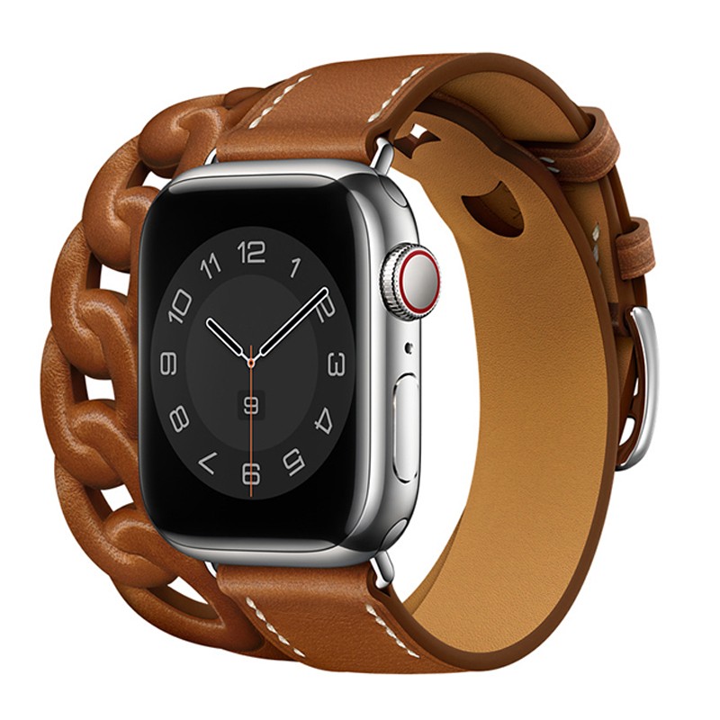 Genuine Leather Strap for Apple Watch Band 45mm 41mm 38mm 44mm 40mm 42mm Gourmette Double Round Bracelet iWatch Series 7 6 5 3 se