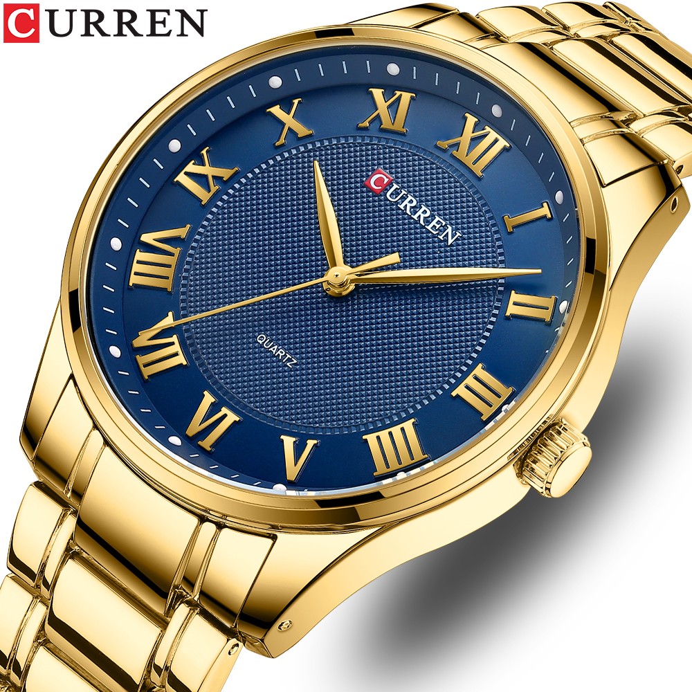 CURREN Men's Watch Stainless Steel Band Luminous Quartz Wrist Watches Male Creative Design Golden Clock Relogio Masculino