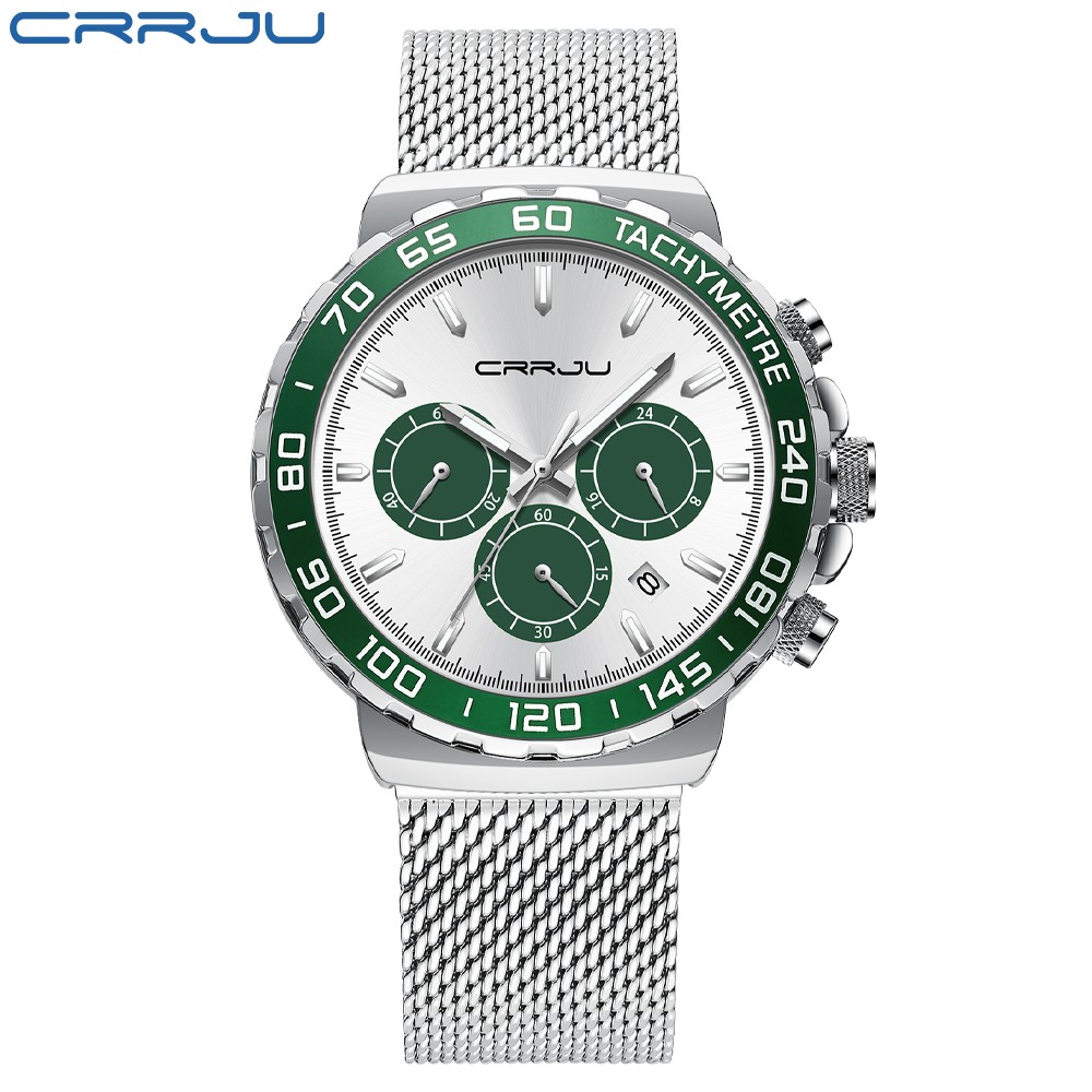 CRRJU Men's Watch Quartz 2022 New Japanese Chronograph Top Brand Water Resistant Stainless Wrist Watches With Date Relogio Masculino