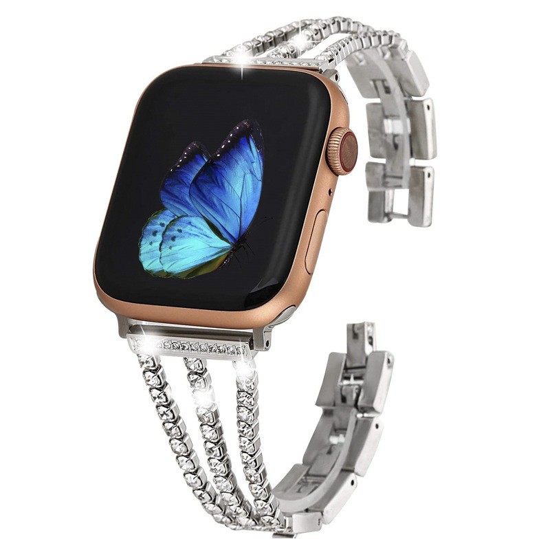 المعادن سوار مرصع بالألماس ل iWatch7 SE 6 5 الفرقة الفولاذ المقاوم للصدأ مربط الساعة ل سوار ساعة يد آبل 38 مللي متر 42 مللي متر 40 مللي متر 44 مللي متر مشرقة حزام