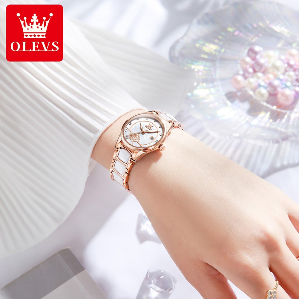 OLEVS Luxury Quartz Women's Watch Japan Movement 30M Waterproof Watch for Women Ceramic Women's Wristwatch Gift for Valentine's Day