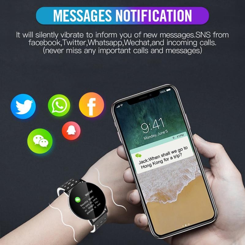 Smart Watch Blood Pressure Men Watch Round Message Reminder Fitness Tracker Smartwatch Women Bracelet for IOS Android 119 Plus