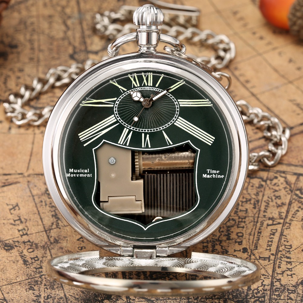 Transparent Glass Musical Pocket Watch Swan Lake Melody Music Watch Antique Pendant Pocket Watch Vintage Quartz Watches Gift