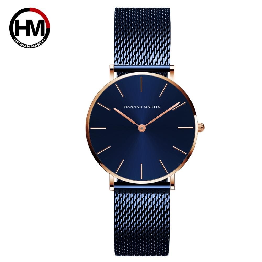 Japan Quartz Movement High Quality 36mm Hana Martin Women Stainless Steel Mesh Rose Gold Waterproof Ladies Watch Dropshipping