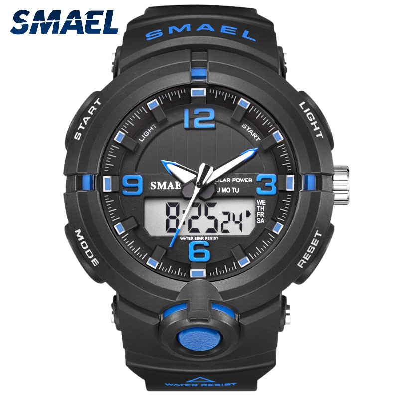 SMAEL Solar Power Men Sports Watches Waterproof LED Digital Watch Men Luxury Brand Electronic Mens Wrist Watch Relogio Masculino