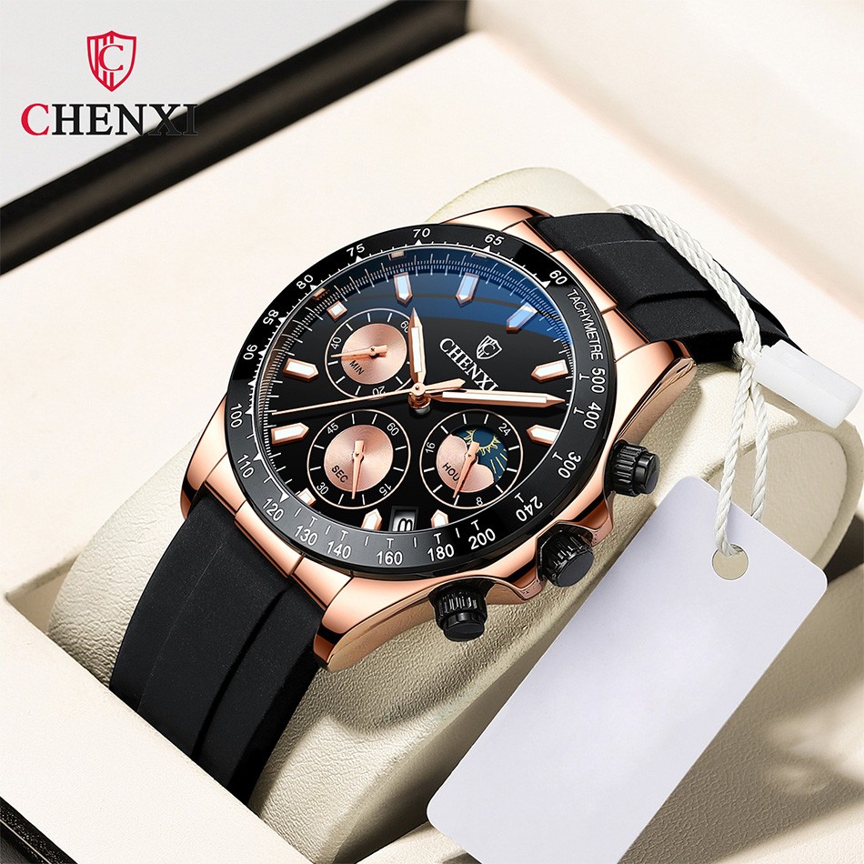 Chronograph Mens Watches Big Dial Silicone Strap Luxury Top Brand Sport Watch for Men Rose Gold Military Casual Male Wristwatch