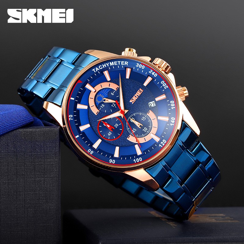 SKMEI New Men Watch Luxury Brand Sport Quartz Mens Watches Full Steel Waterproof Stopwatch Wristwatch Men Relogio Masculino