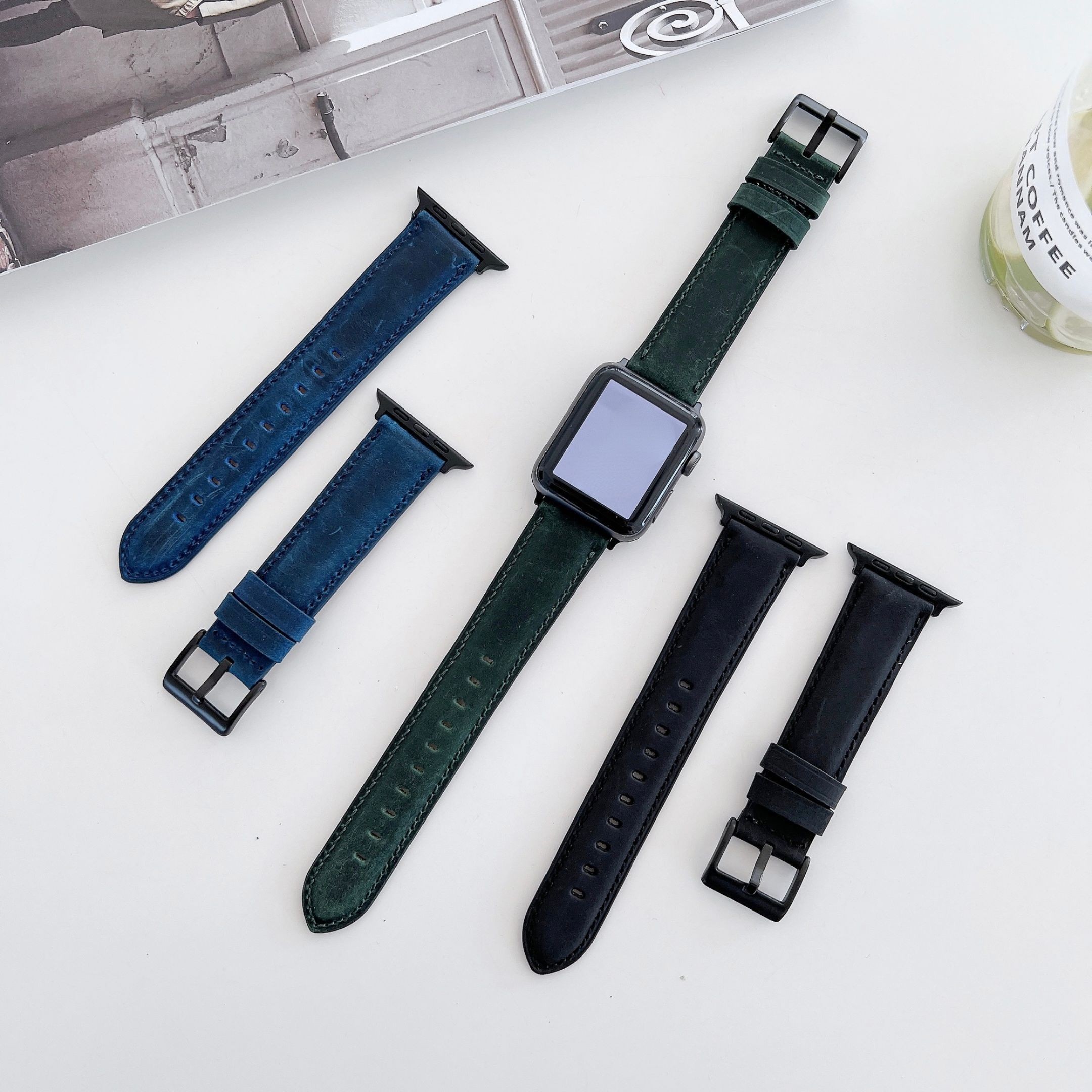 Leather strap for apple watchband 44mm 40mm 45 41mm 38mm 42mm single round wirstband bracelet for iWatch series 5 4 3 6 se 7 band