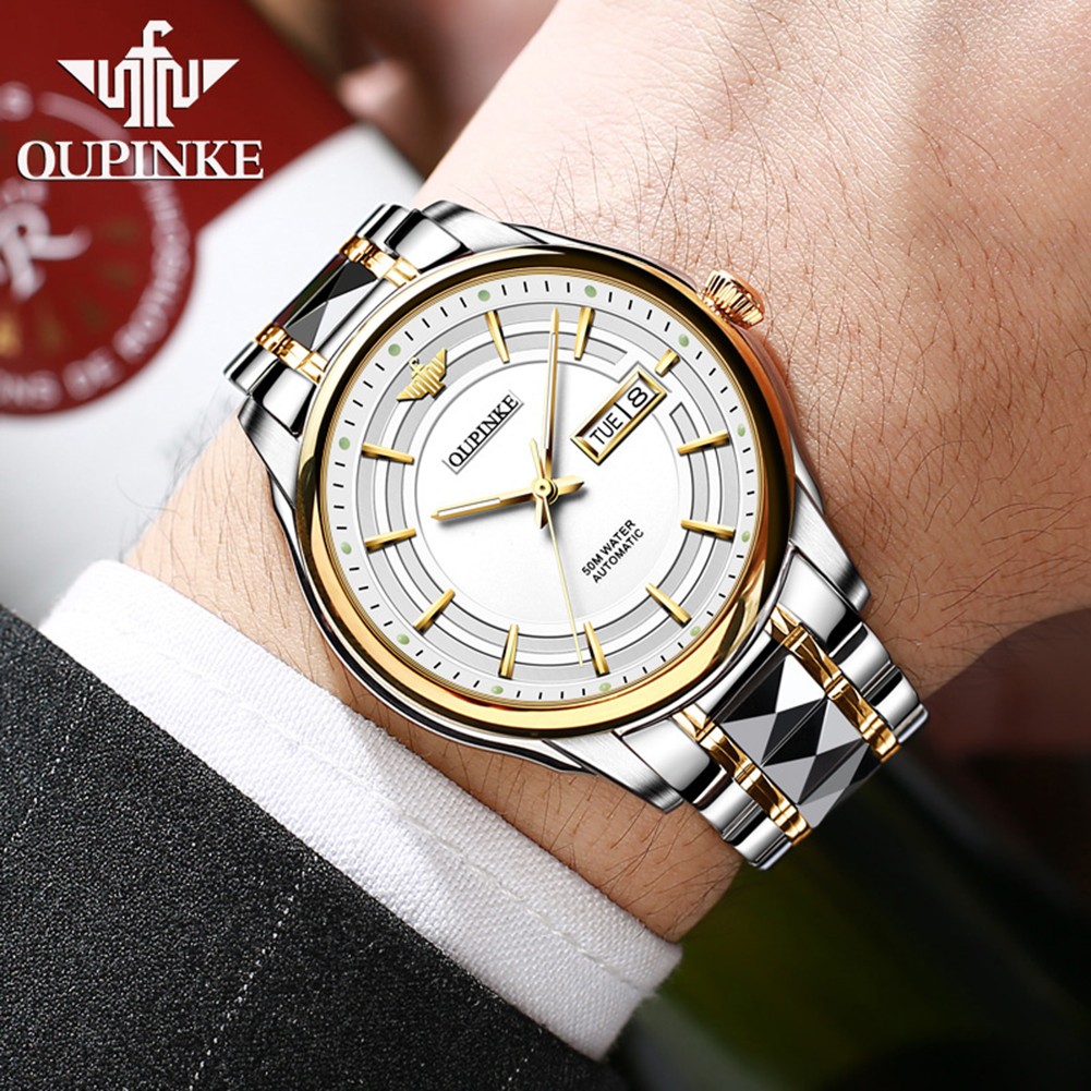 OUPINKE Luxury Brand Men Automatic Mechanical Watches Waterproof Stainless Steel Strap Watches Luxury Sapphire Mirror Male