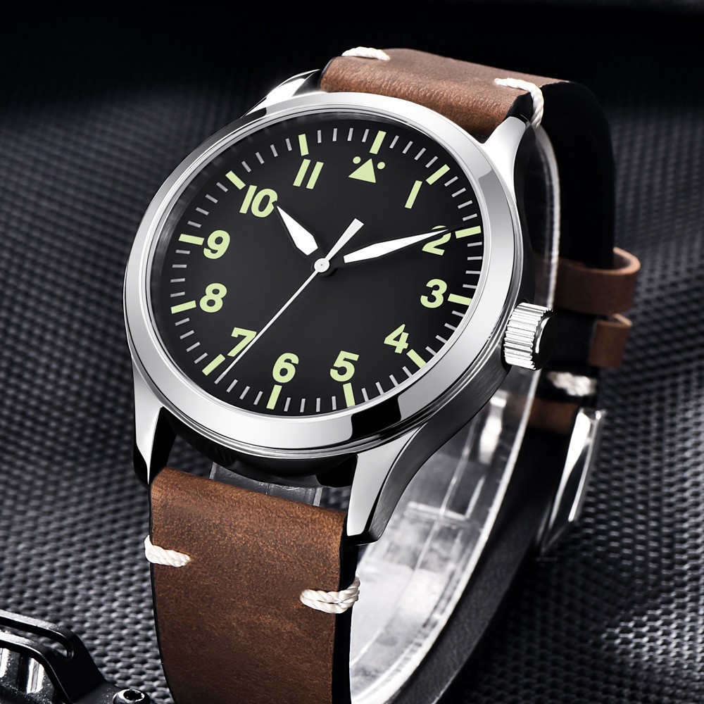 Custom Logo Sapphire Miyota Automatic Corgeut Watch 42mm Military Men Sport Sterile Dial Luminous Leather Mechanical Wristwatch