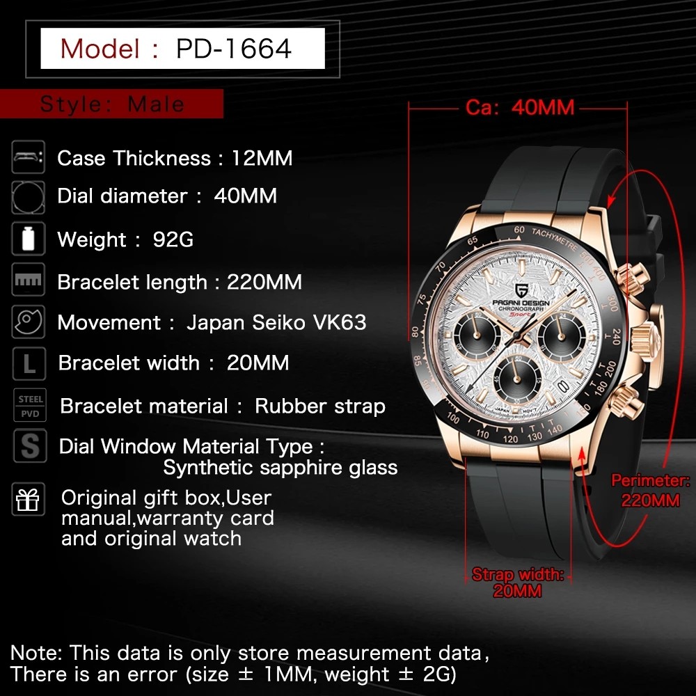 Pagani Design Chronograph Watches Men Japan VK63 Movement Sapphire Crystal Mirror Swimming Diving Sport 2021 New Wristwatch PD1644