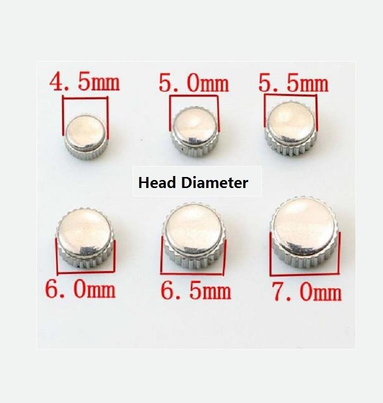 11pcs/lot silver color steel water resistant watch crown 3.5mm to 7.0mm head diameter with 2.0mm hole W2314