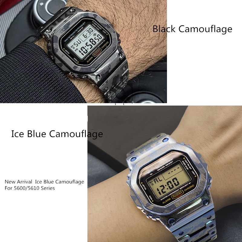 New Ice Blue Camouflage Watches and Bezel for 5600 GWM5610 GW5000 316L Stainless Steel Watch Strap and Cover with Tools