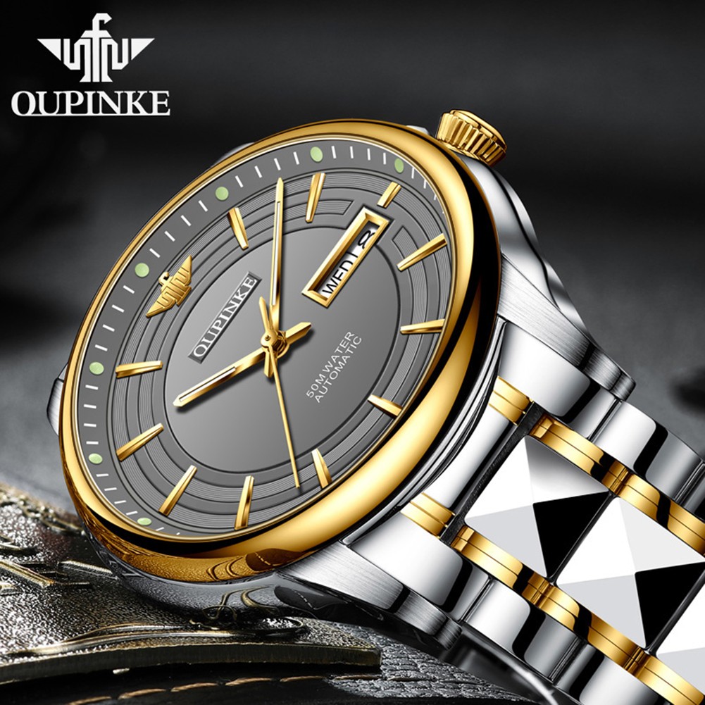 OUPINKE Luxury Brand Men Automatic Mechanical Watches Waterproof Stainless Steel Strap Watches Luxury Sapphire Mirror Male