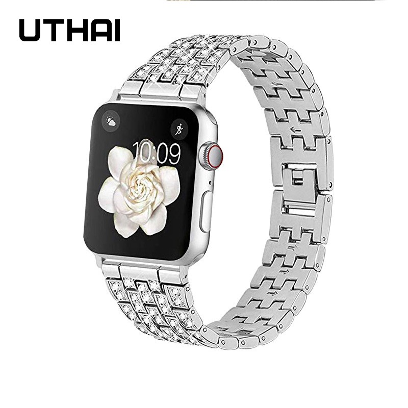 UThai P70 Watch for Men Apple Watch 44mm 38mm 40mm 42mm Series 7 Bands Smart Watch Stainless Steel Bracelet Strap with Diamonds