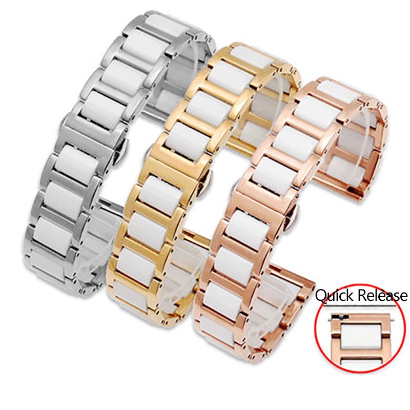 Ceramic Bracelet In Stainless Steel Watchband Watch Band Strap White Women Man Fashion Wristwatches 12 13 14 15 16 17 18 20 22mm