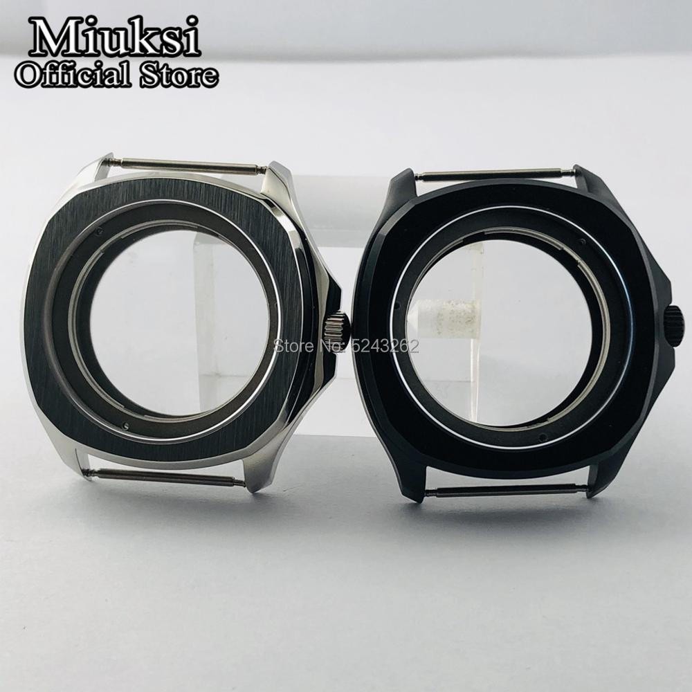 Miuksi 40mm Silver/Black Sapphire Crystal Watch Case Fit NH35 NH36 ETA2824 2836 Miyota8215 821A Mingzhu DG2813 3804 Movements