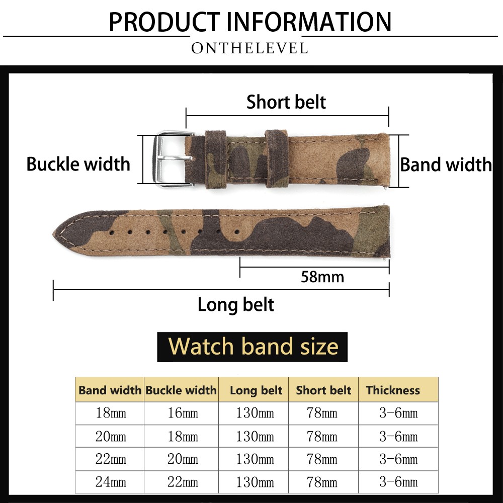 Camouflage Suede Leather Watch Strap Band 18mm 20mm 22mm 24mm Watchband for Watch Accessories Bracelet