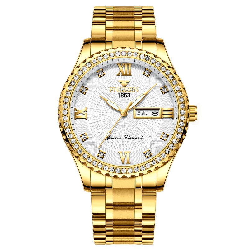 Brand men's watch luxury gold non-mechanical watch stainless steel luminous waterproof gold men's watch brand fashion gift