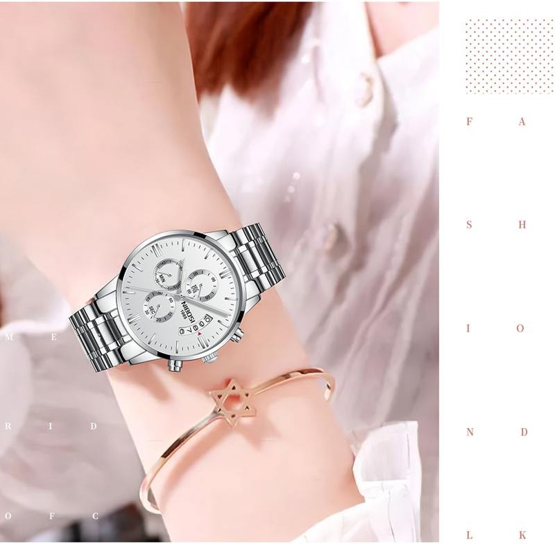 NIBOSI 2021 Women Fashion Watches Luxury Brand Ladies Wristwatches Stainless Steel Waterproof Girl Gift Quartz Watch Female