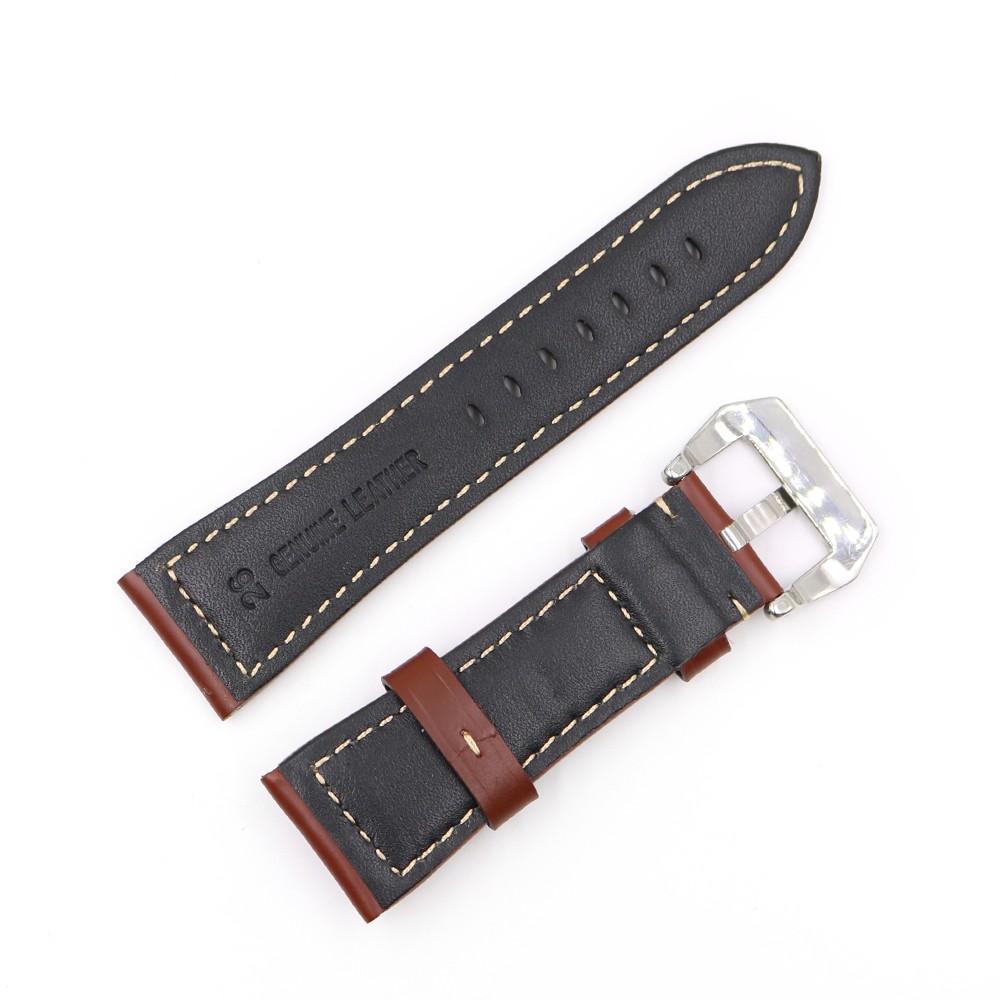 Rolamy - Soft Brown Genuine Leather Watch Strap Thickened Replacement Watch Strap Handmade with Pre-V Screw Buckle 22 24 26mm