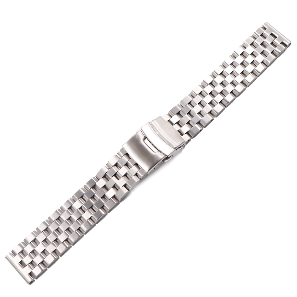 Rolamy 22mm Top Quality Silver Solid Links Replacement Watch Band Strap Bracelet Double Push Clasp for Seiko