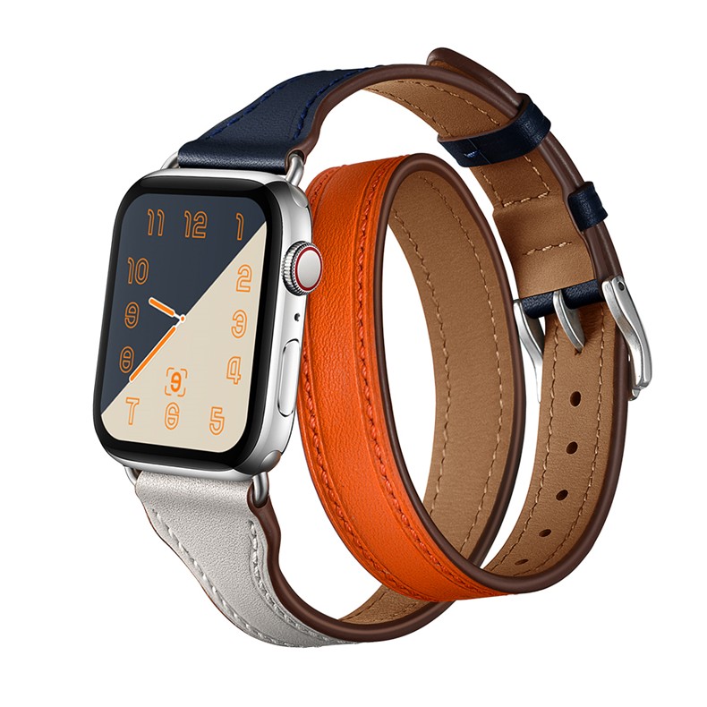 Genuine Leather Strap For Apple Watch Band 38 40 42mm Women Loop For iWatch SE 7 6 5 4 44 41 45mm Thin Slim Double Tour Bracelet