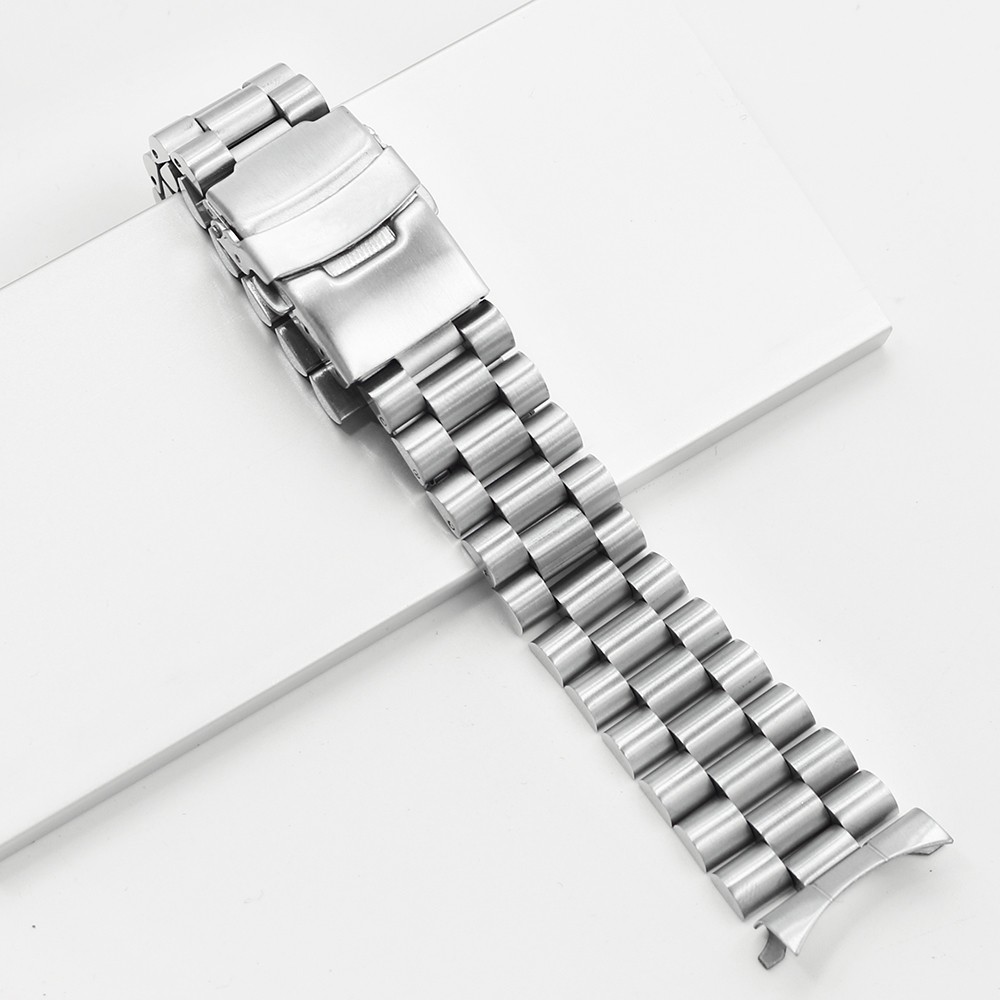 CARLYWET 20 22mm Silver Brush Hollow Curved End Solid Links Replacement Watch Band Bracelet Preseident Style for Seiko