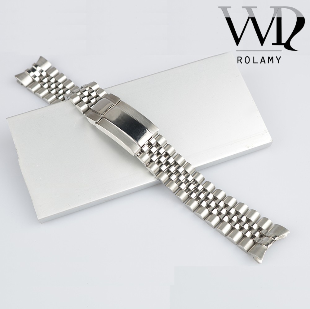 Rolami 20 21mm Silver Replacement Wrist Watch Band Strap Jubilee Bracelet with Oyster Clasp for Rolex GMT Master II Datejust