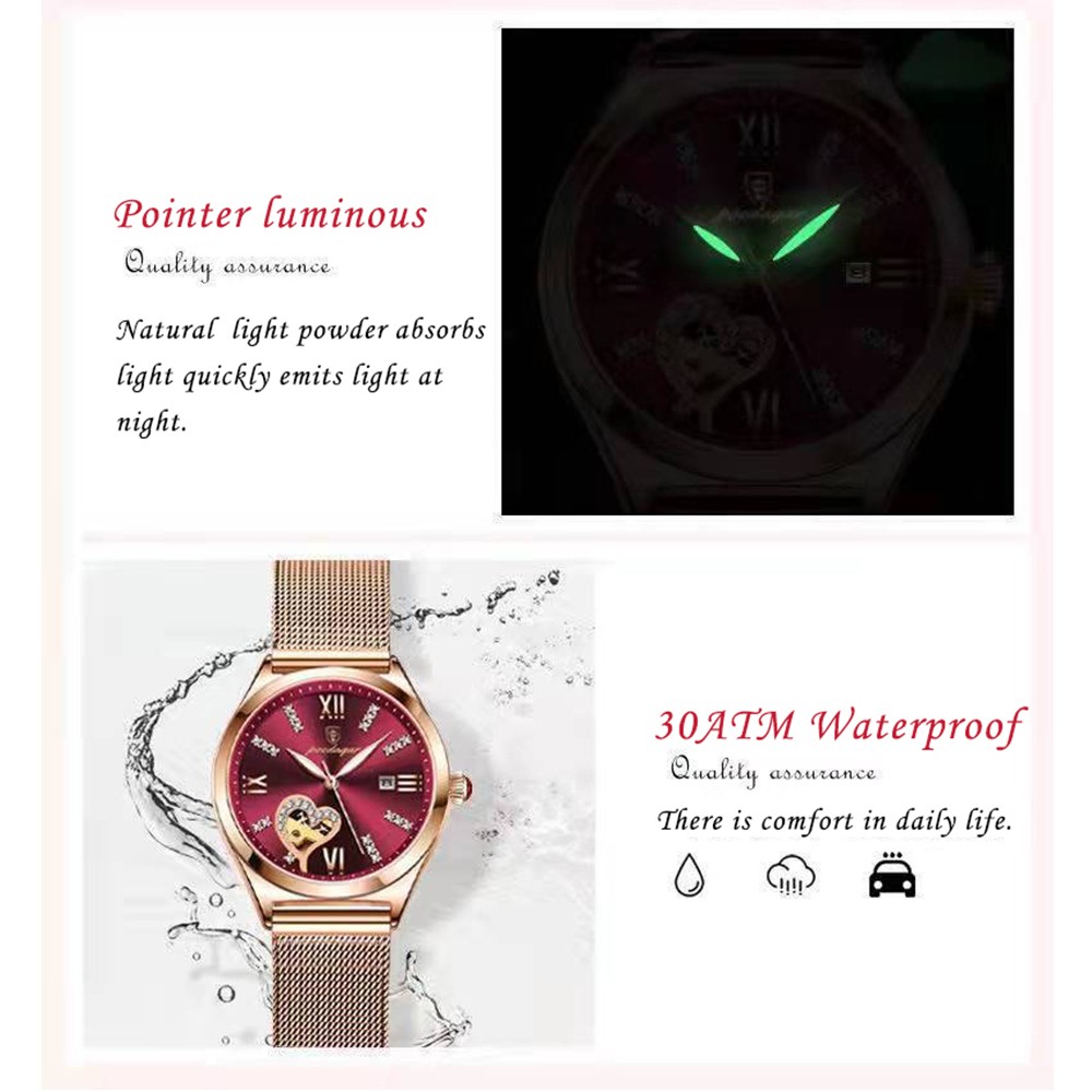 Swiss Brand POEDAGAR 2022 Fashion Women's Watch Stainless Steel Mesh Rose Gold Luxury Waterproof Luminous Ladies Quartz Watches