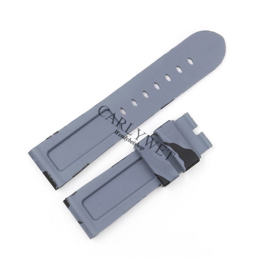 Carlywet 24mm Hot Sale Newest Camo Gray Replacement Waterproof Silicone Rubber Wrist Strap Webbing Belt Without Buckle