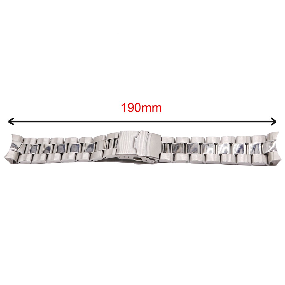 Rolamy - Metal watch band, 22mm, silver, stainless steel, double push clasp for Seiko