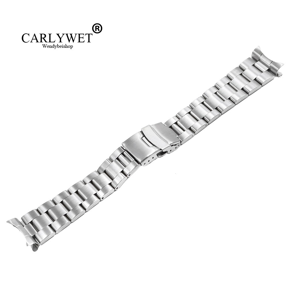 CARLYWET - spare watch strap, double pressure buckle, oyster for Seiko, curved buckle, silver, 20 22 mm