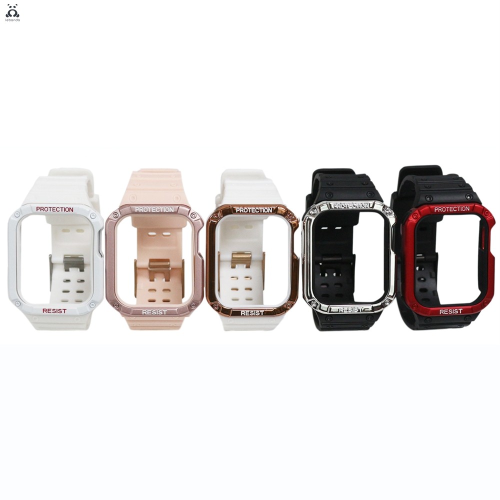 Silicone Strap for Apple Watch Series 7 6 SE 5 4 3 2 1 Shock Resistant Bumper Modern Design Frame Strap for iWatch 41 45mm