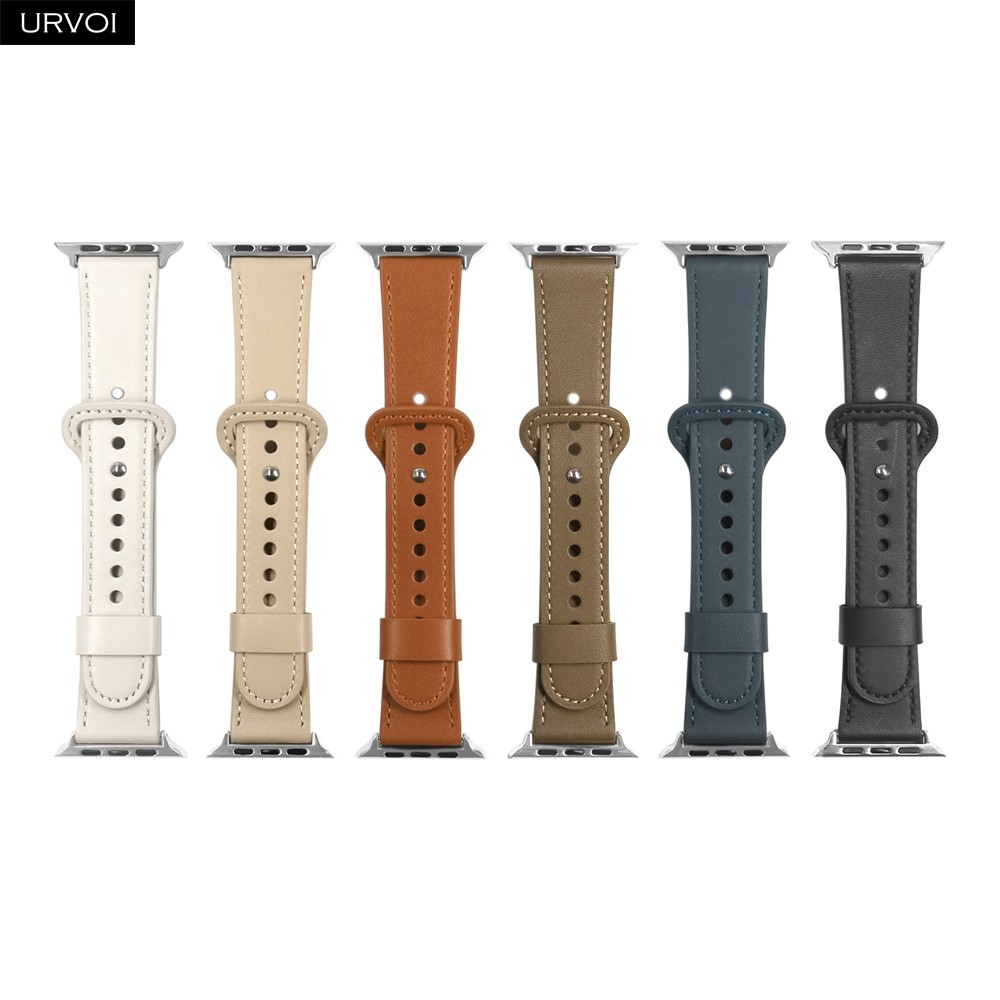 URVOI Leather Strap for Apple Watch Series 7 6 SE 5 4 3 Breathable Sports Strap Fold Pin Buckle Modern Design for iWatch 41 45mm