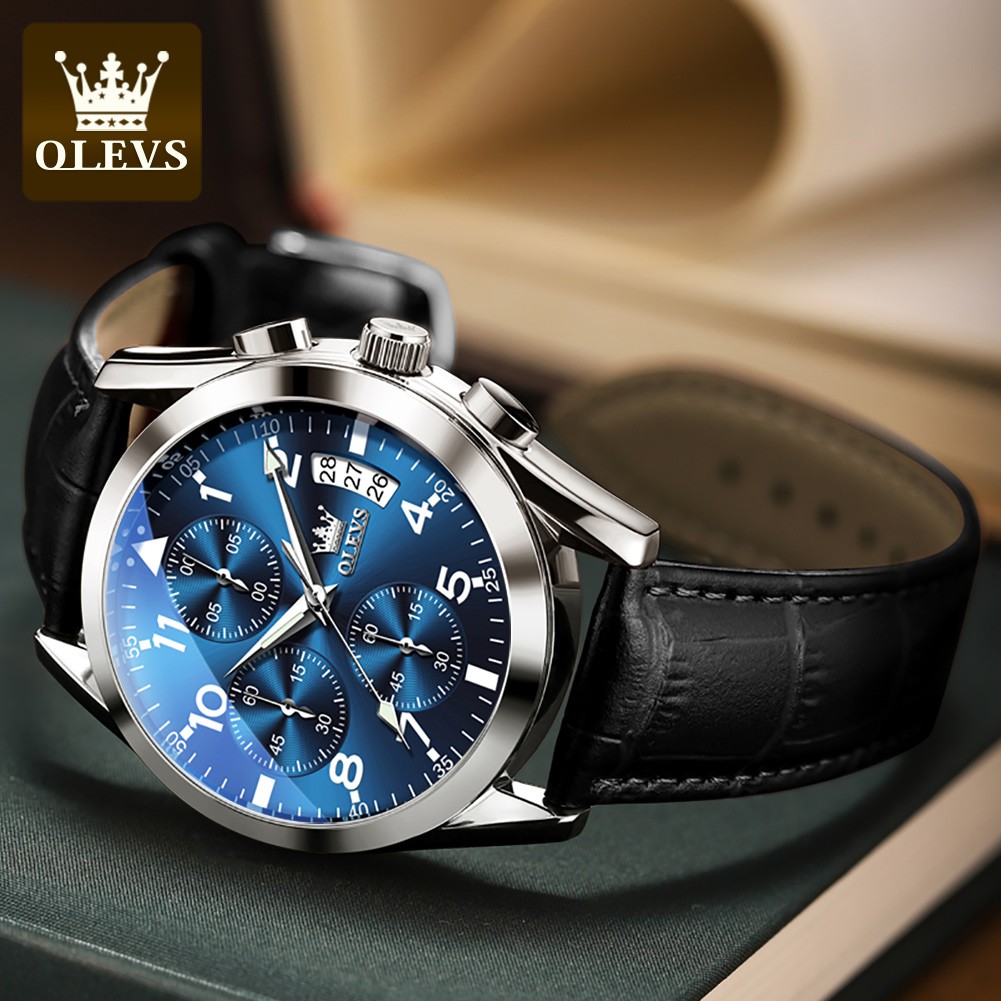 OLEVS Watch 2022 New Fashion Casual Mens Watches Luxury Brand Quartz Watch Premium Leather Waterproof Chronograph Watch for Men