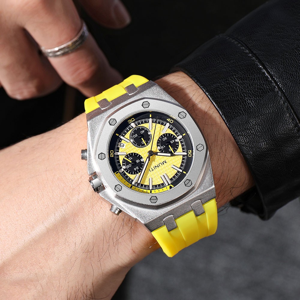 Fashion Quartz Watch Men Yellow Silicone Strap Chronograph Military Watches Sport Auto Date Wristwatch For Man Relogio