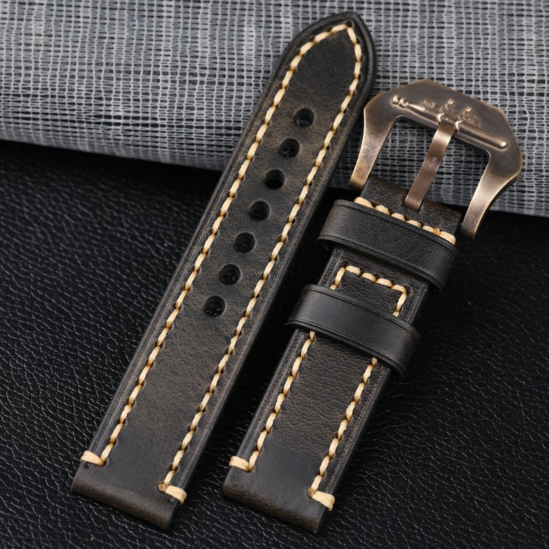 Handmade Bronze Submarine Buckle Watchband 22 24 26mm Brown Blue Black Suitable for BAM Bronze Watch Men Bracelet