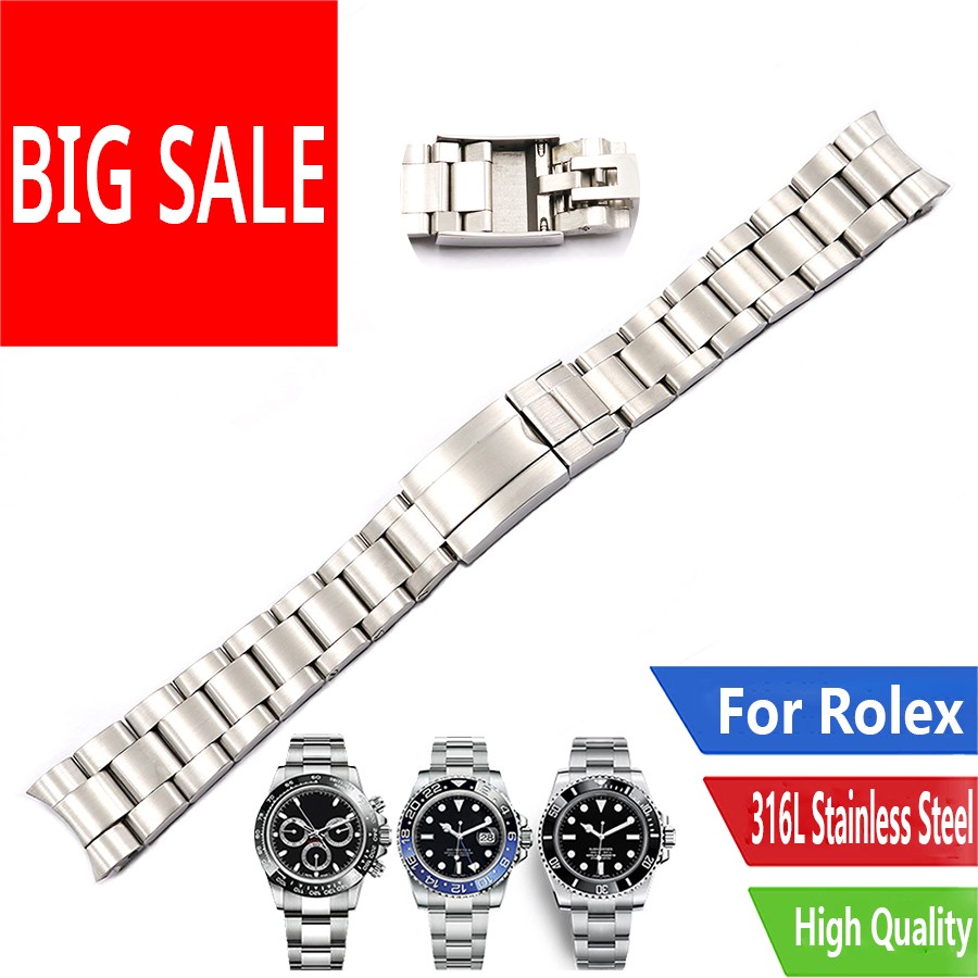 CARLYWET 20mm Middle Gold Solid Watch Band Curved End Screw Links Steel Clasp Bracelet For Rolex Oyster Subamriner Daytona GMT