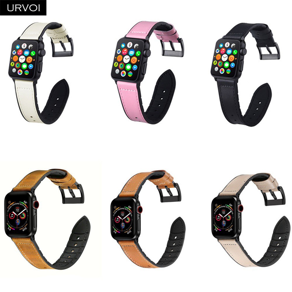 URVOI حزام ل أبل سلسلة ساعة 7 6 SE 5 4 3 2 1 حزام من الجلد سيليكون الظهر ل iwatch حزام تنفس 41 45 مللي متر مشبك أسود