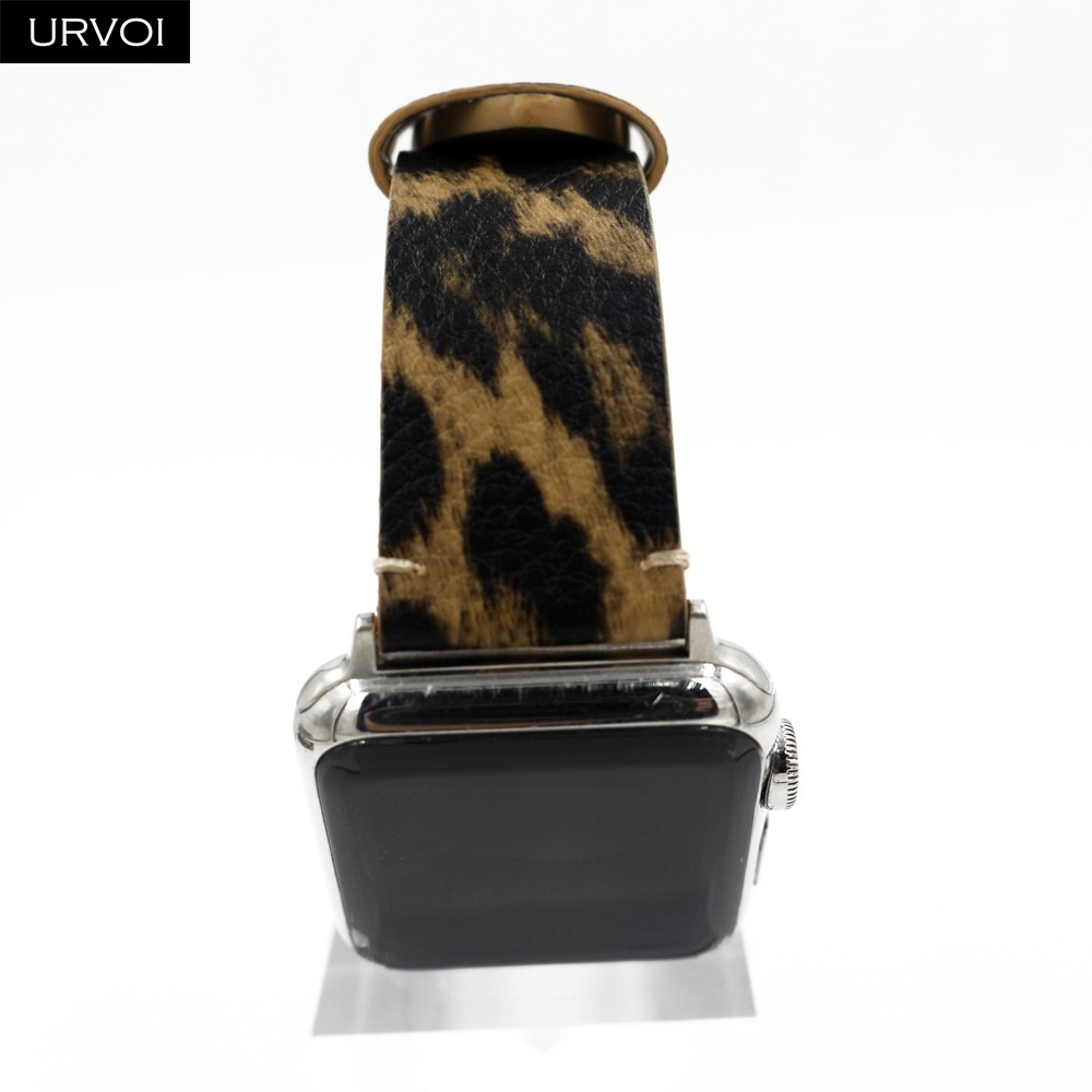 URVOI الفرقة ل أبل سلسلة ساعة 7 6 5 4 3 2 1 SE بولي leather الجلود مع ليوبارد طباعة حزام ل iWatch ستوكات التصميم الحديث